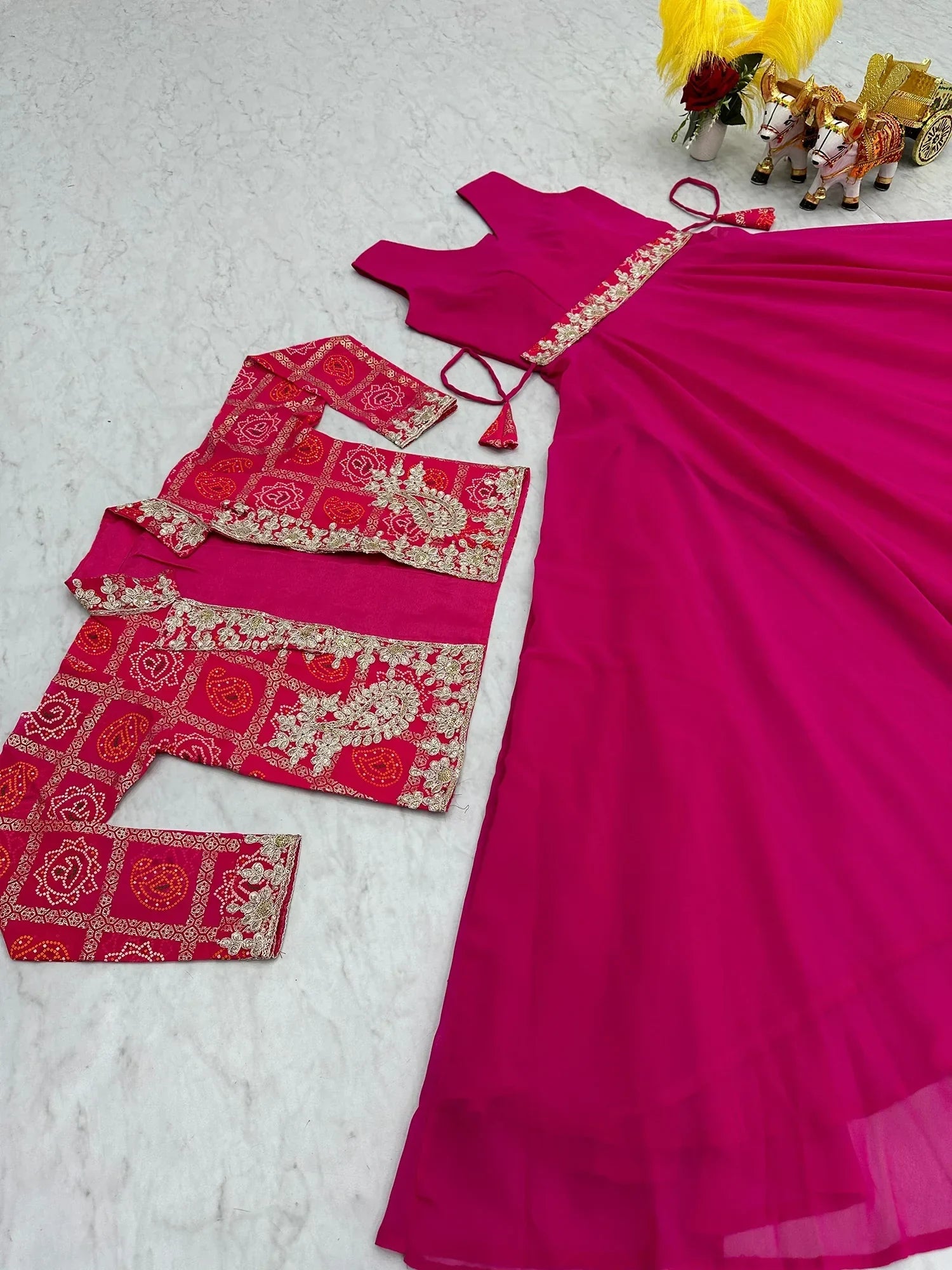Bewitching Rani Pink Sequins Georgette Event Wear Gown With Koti - Zeel Clothing