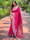 Bewitching Rani Pink Zari Weaving Paithani Silk Saree With Blouse - Zeel Clothing