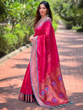 Bewitching Rani Pink Zari Weaving Paithani Silk Saree With Blouse - Zeel Clothing