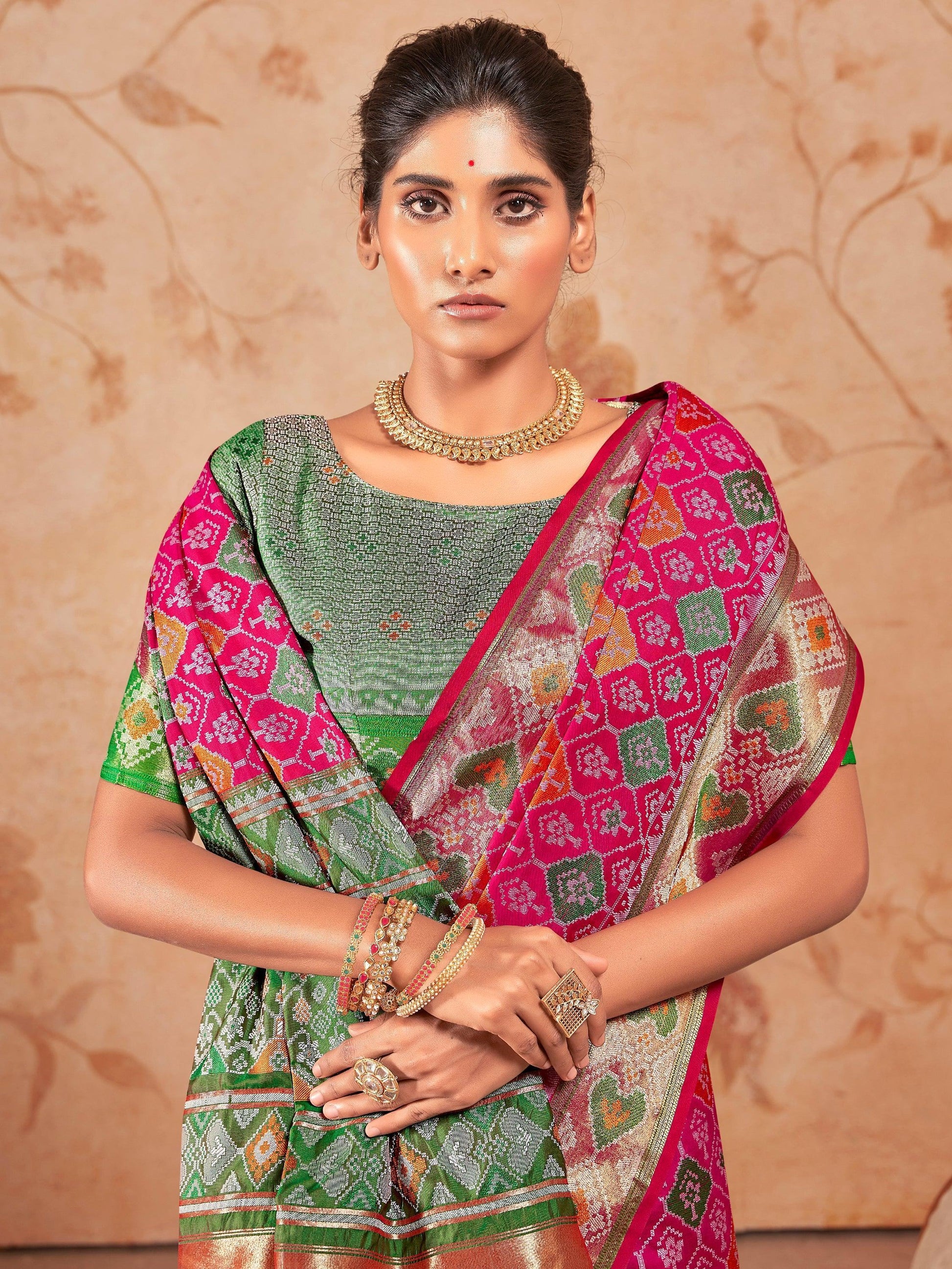 Bewitching Rani Pink Zari Weaving Patola Silk Saree With Blouse