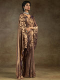 Bewitching Rose Gold Sequins Work Satin Wedding Wear Saree - Zeel Clothing