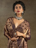 Bewitching Rose Gold Sequins Work Satin Wedding Wear Saree - Zeel Clothing