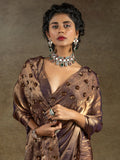Bewitching Rose Gold Sequins Work Satin Wedding Wear Saree - Zeel Clothing
