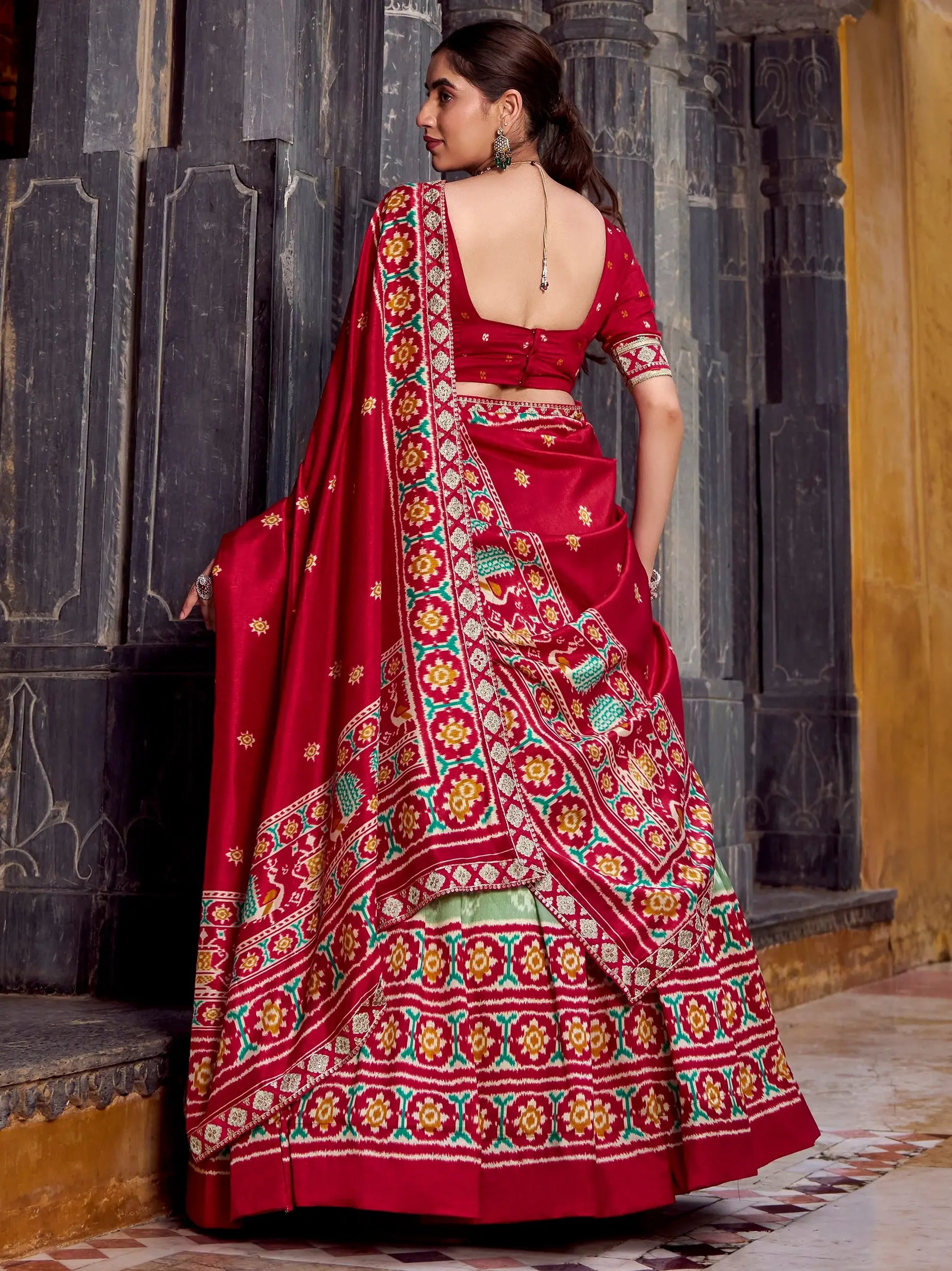 Bewitching Sea Green Ikkat Print Tussar Silk Wedding Wear Half Saree Lehenga - Zeel Clothing