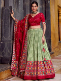 Bewitching Sea Green Ikkat Print Tussar Silk Wedding Wear Half Saree Lehenga - Zeel Clothing