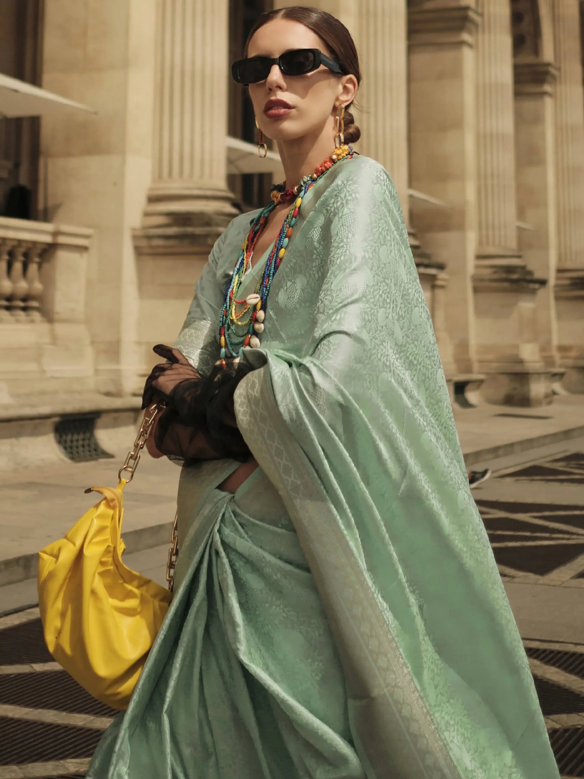 Bewitching Sea Green Zari Woven Satin Party Wear Saree With Blouse - Zeel Clothing