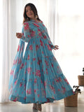 Bewitching Sky-Blue Floral Printed Georgette Event Wear Anarkali Suit - Zeel Clothing