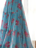 Bewitching Sky-Blue Floral Printed Georgette Event Wear Anarkali Suit - Zeel Clothing