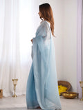 Bewitching Sky-Blue Swarovski Work Organza Party Wear Saree - Zeel Clothing