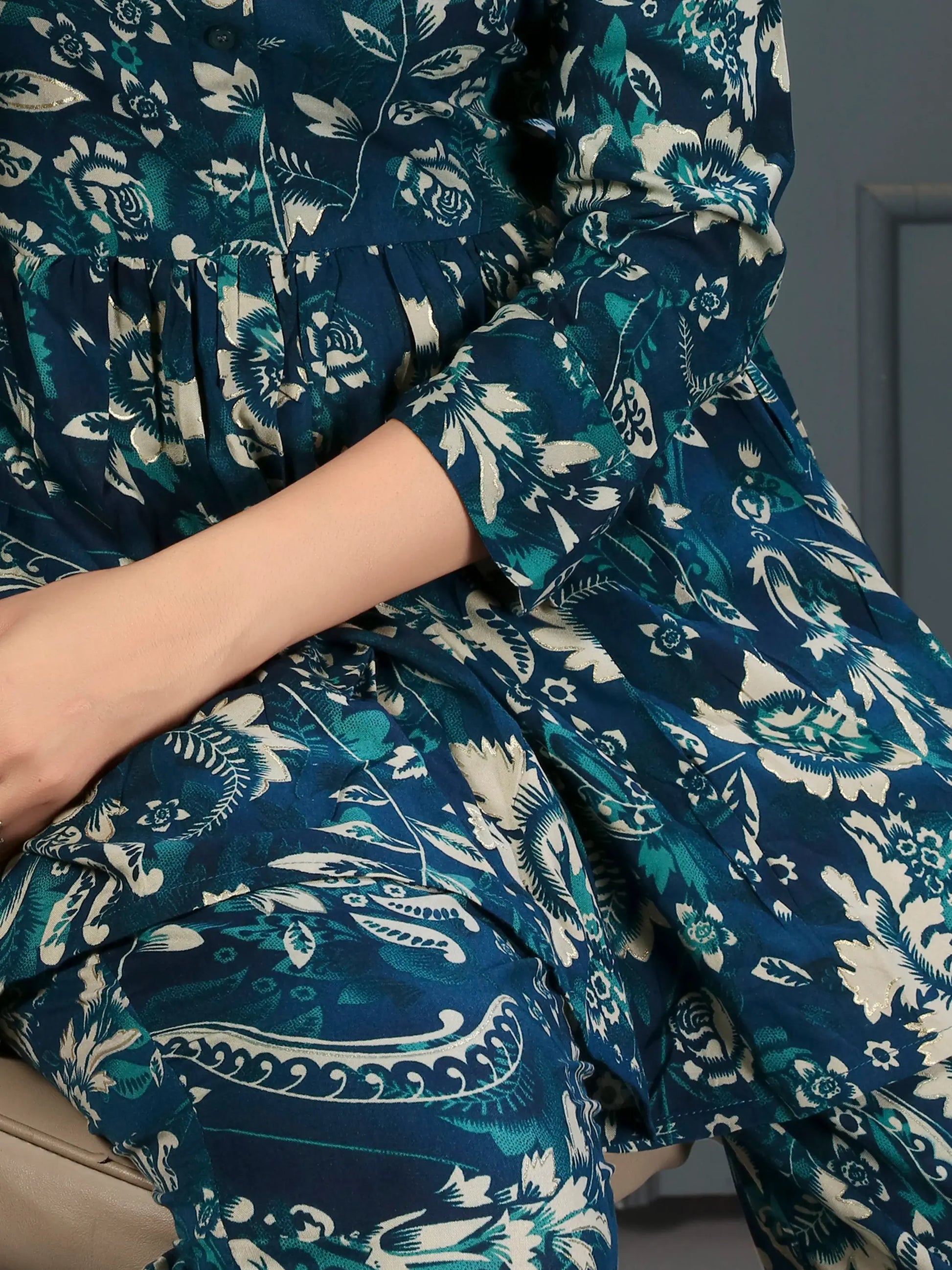 Bewitching Teal Blue Digital Printed Rayon Top Palazzo Co-Ord Set - Zeel Clothing