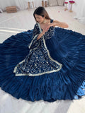 Bewitching Teal Blue Embroidered Georgette Anarkali Gown With Dupatta - Zeel Clothing