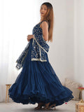 Bewitching Teal Blue Embroidered Georgette Anarkali Gown With Dupatta - Zeel Clothing