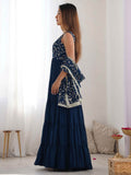 Bewitching Teal Blue Embroidered Georgette Anarkali Gown With Dupatta - Zeel Clothing