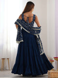 Bewitching Teal Blue Embroidered Georgette Anarkali Gown With Dupatta - Zeel Clothing