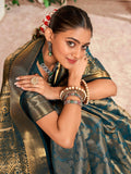 Bewitching Teal Blue Zari Weaving Silk Traditional Saree With Blouse - Zeel Clothing