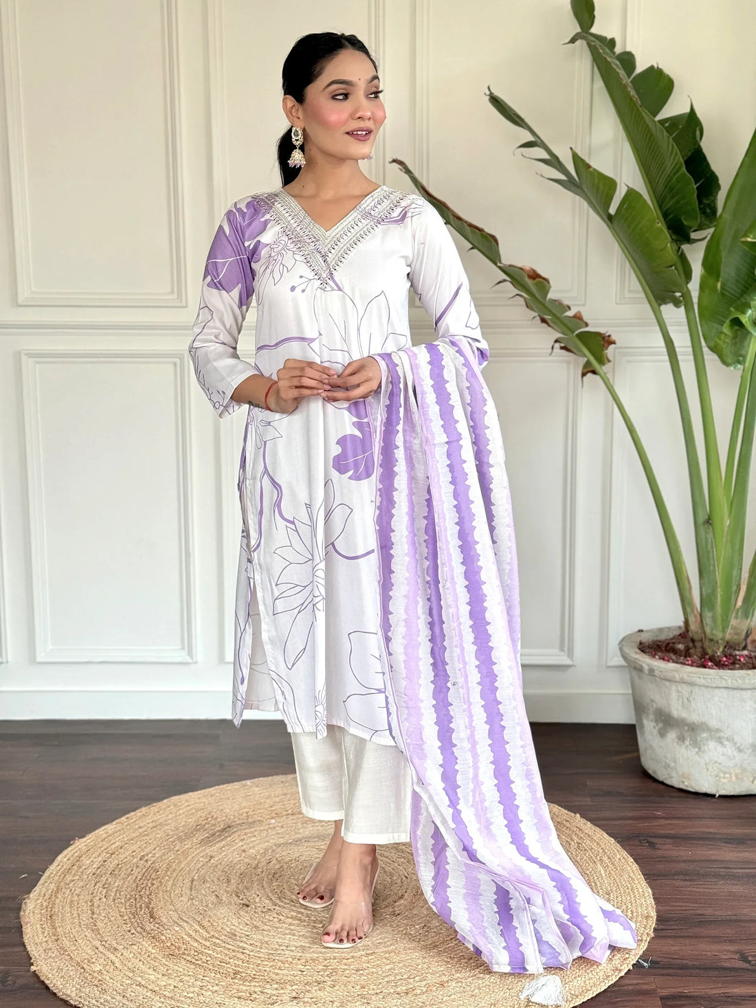Bewitching White Printed Rayon Festival Wear Suit Pant With Dupatta - Zeel Clothing