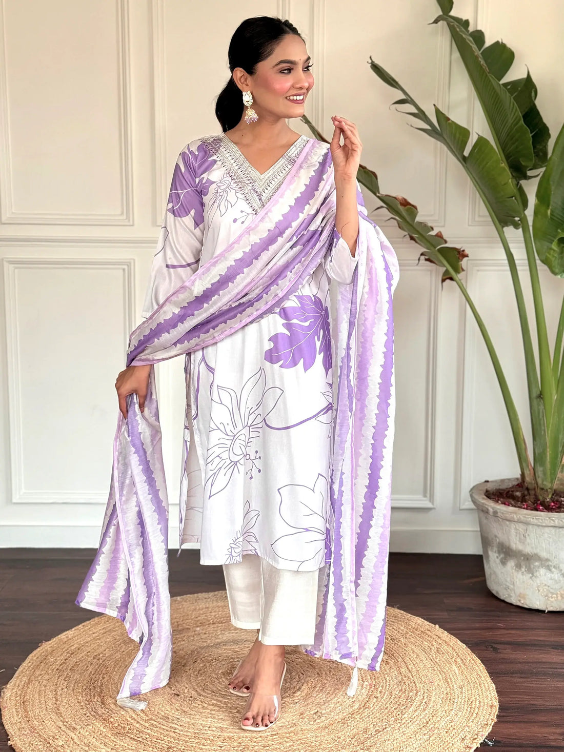 Bewitching White Printed Rayon Festival Wear Suit Pant With Dupatta - Zeel Clothing