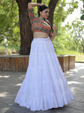 Bewitching White Rayon Navratri Lehenga With Embroidered Choli - Zeel Clothing