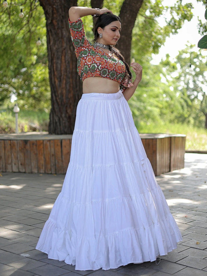 Bewitching White Rayon Navratri Lehenga With Embroidered Choli - Zeel Clothing