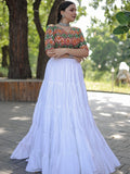 Bewitching White Rayon Navratri Lehenga With Embroidered Choli - Zeel Clothing