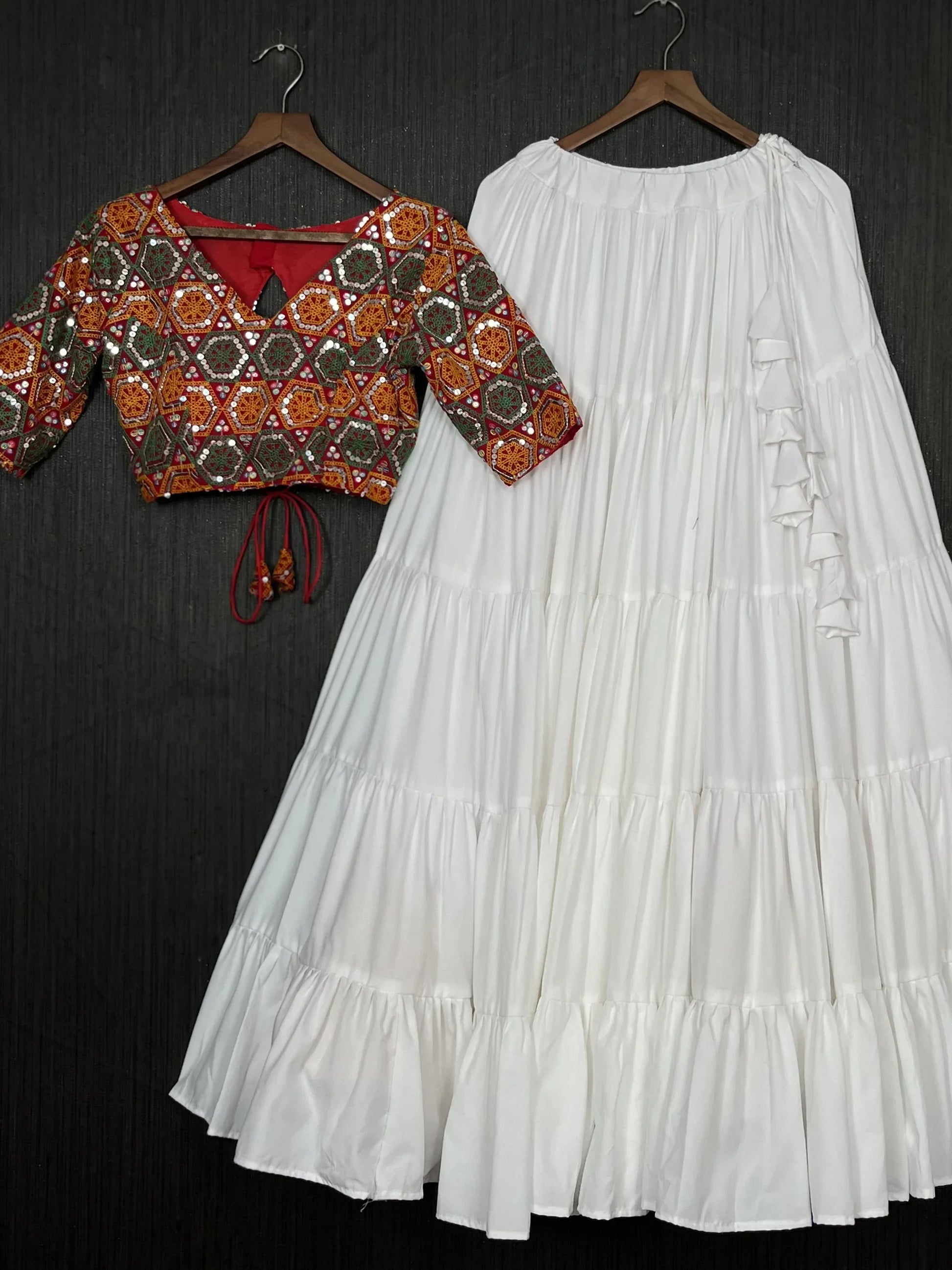 Bewitching White Rayon Navratri Lehenga With Embroidered Choli - Zeel Clothing