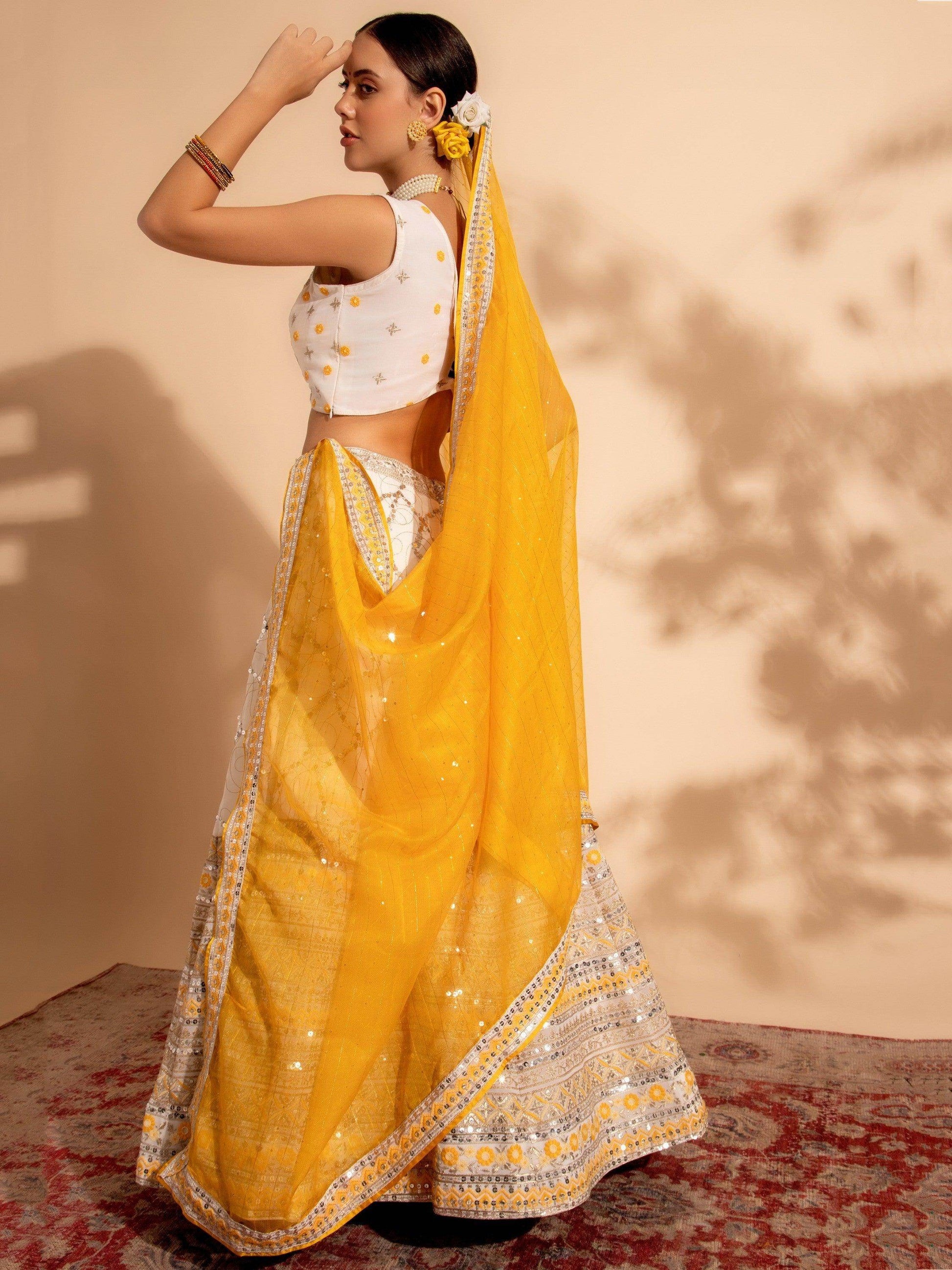Bewitching White Sequins Work Georgette Function Wear Lehenga Choli - Zeel Clothing