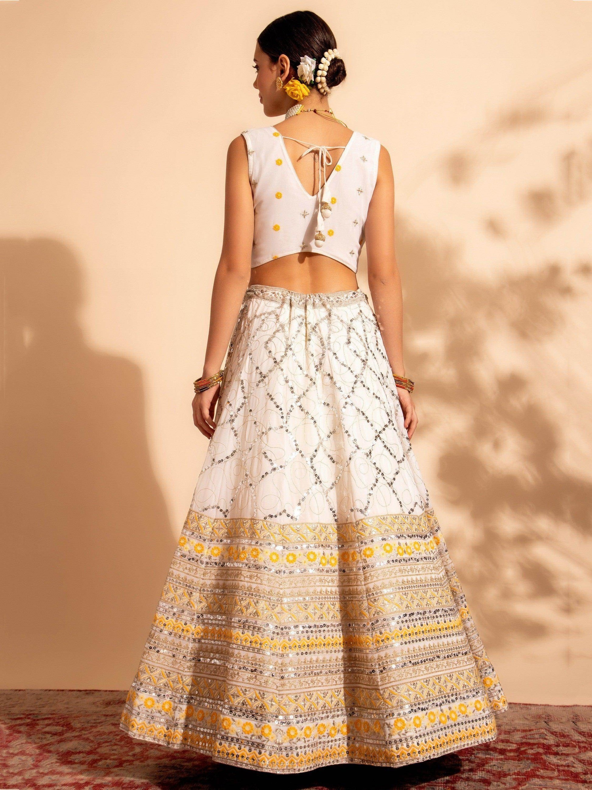 Bewitching White Sequins Work Georgette Function Wear Lehenga Choli - Zeel Clothing