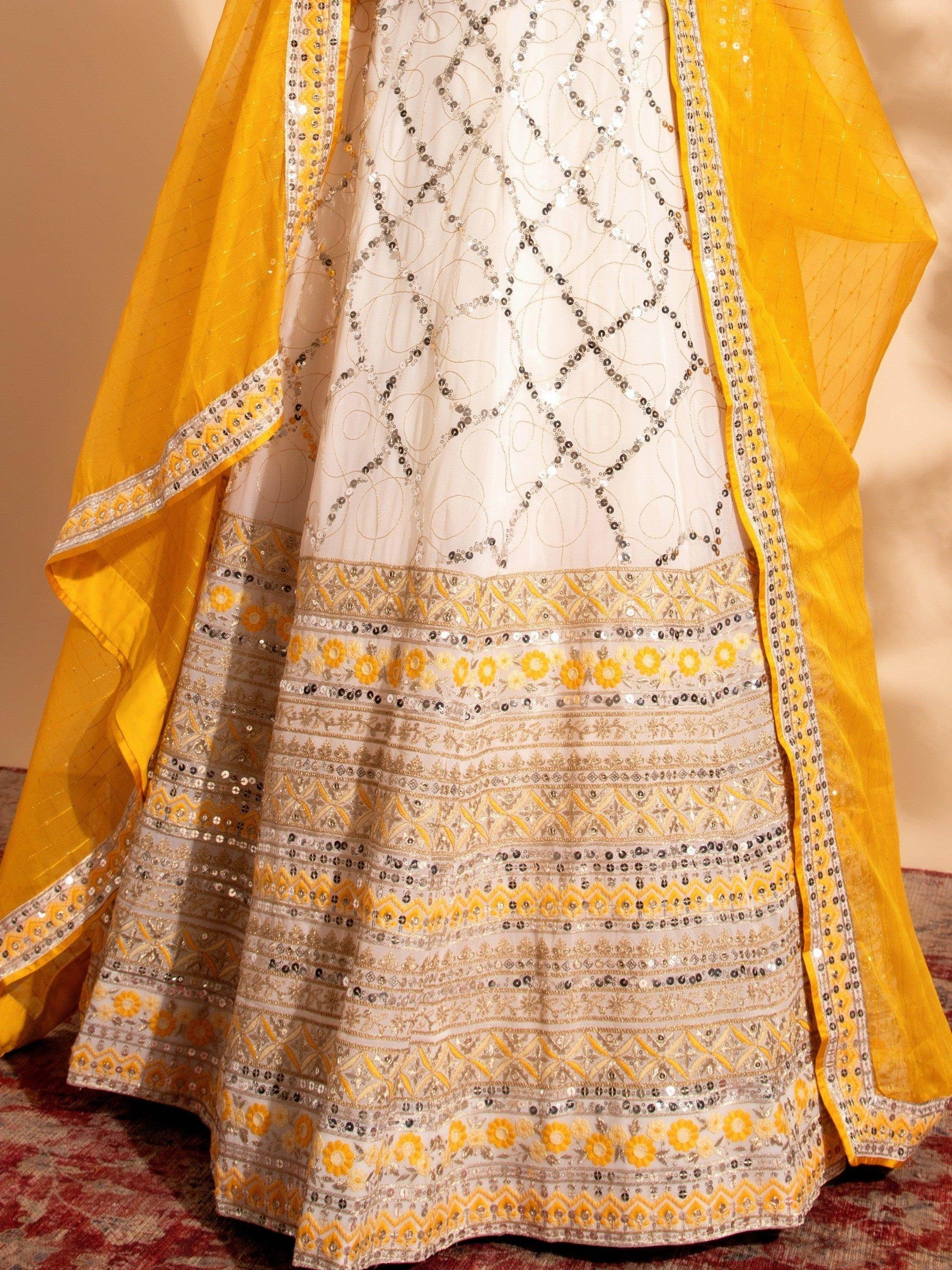 Bewitching White Sequins Work Georgette Function Wear Lehenga Choli - Zeel Clothing