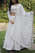 Bewitching White Thread Work Georgette Reception Wear Lehenga Choli - Zeel Clothing