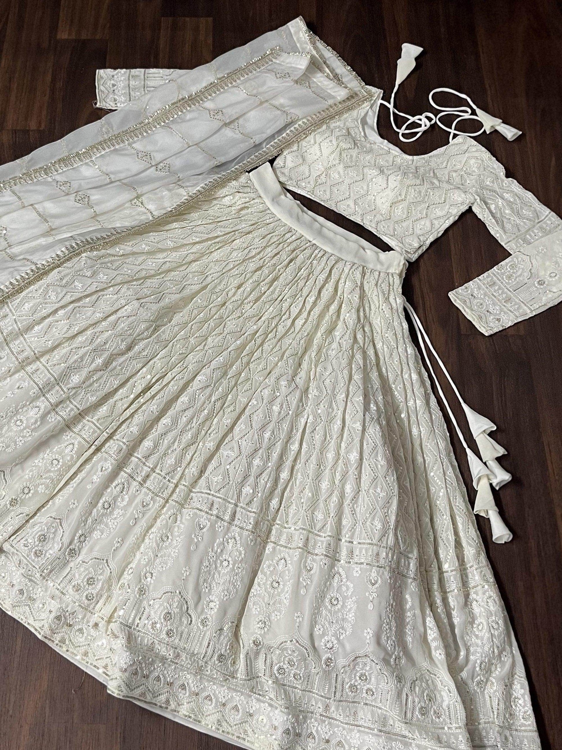 Bewitching White Thread Work Georgette Reception Wear Lehenga Choli - Zeel Clothing