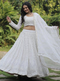 Bewitching White Thread Work Georgette Reception Wear Lehenga Choli - Zeel Clothing