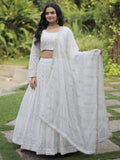 Bewitching White Thread Work Georgette Reception Wear Lehenga Choli - Zeel Clothing
