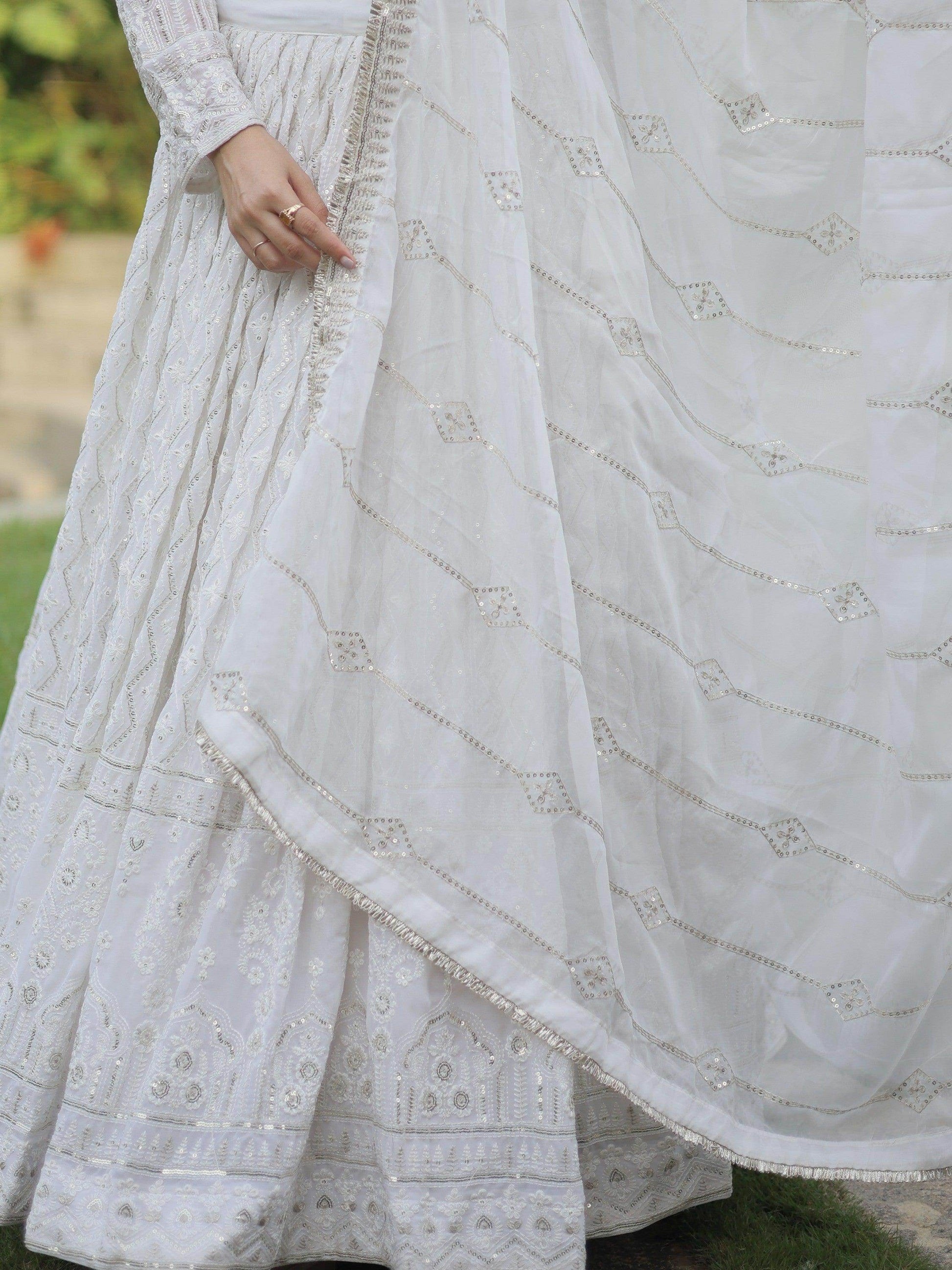Bewitching White Thread Work Georgette Reception Wear Lehenga Choli - Zeel Clothing