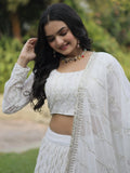 Bewitching White Thread Work Georgette Reception Wear Lehenga Choli - Zeel Clothing