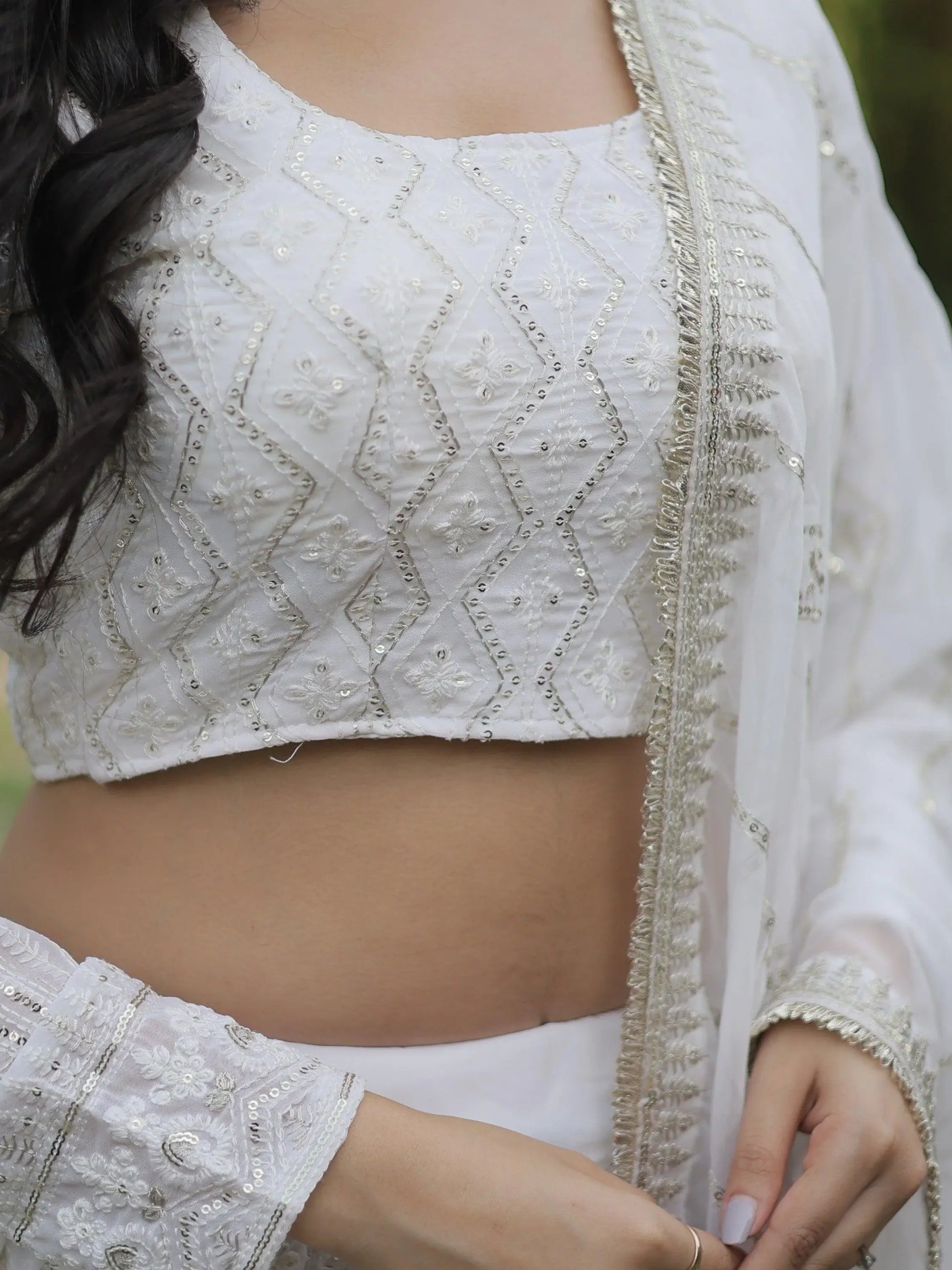 Bewitching White Thread Work Georgette Reception Wear Lehenga Choli - Zeel Clothing