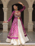 Bewitching Wine Cotton Navratri Wear Lehenga With Kutchi Patch Work Kurti - Zeel Clothing