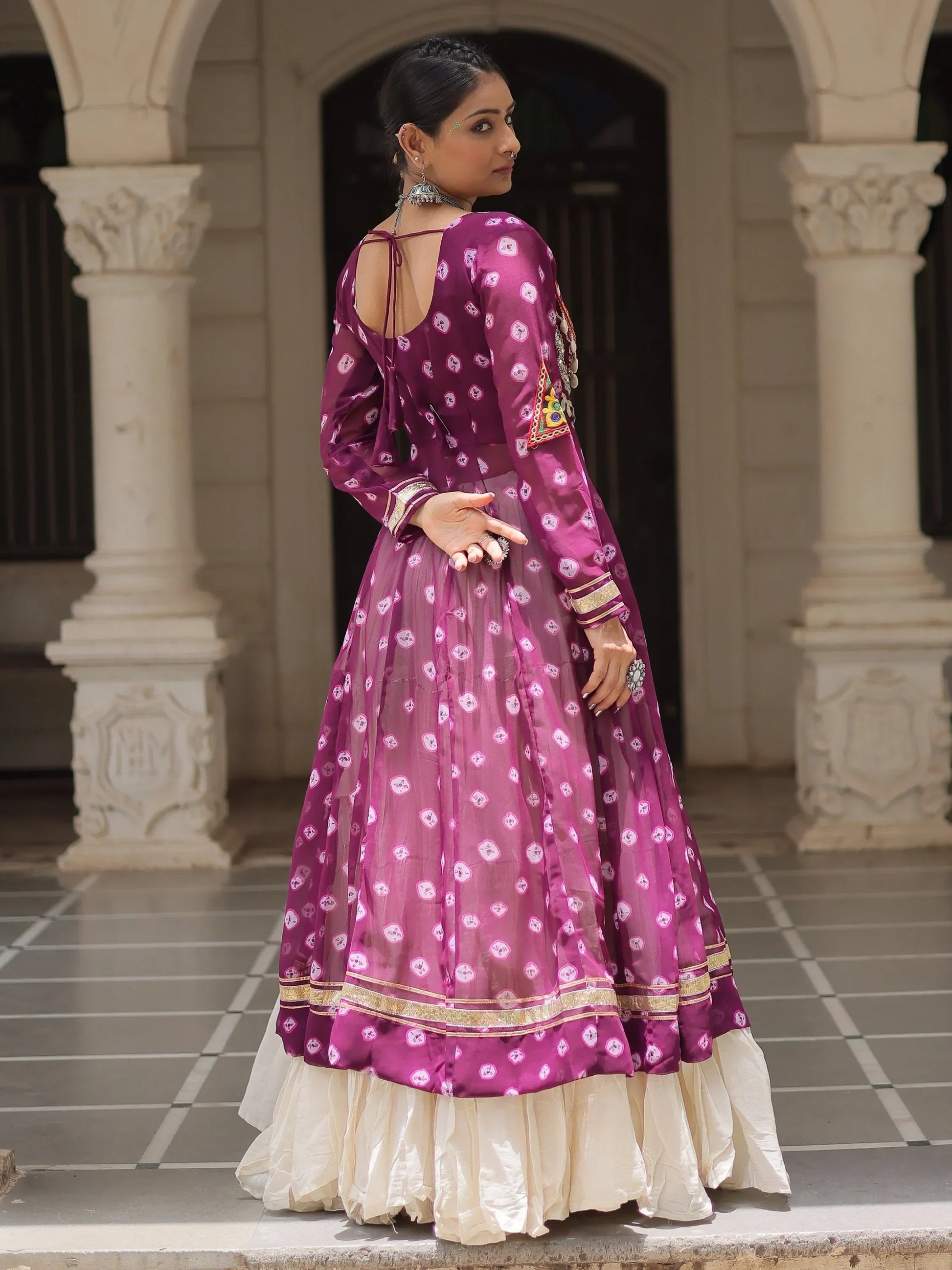 Bewitching Wine Cotton Navratri Wear Lehenga With Kutchi Patch Work Kurti - Zeel Clothing
