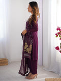 Bewitching Wine Georgette Thread Work Festive Wear Pant Suit With Dupatta - Zeel Clothing