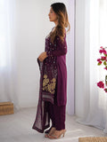 Bewitching Wine Georgette Thread Work Festive Wear Pant Suit With Dupatta - Zeel Clothing