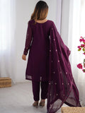 Bewitching Wine Georgette Thread Work Festive Wear Pant Suit With Dupatta - Zeel Clothing