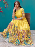 Bewitching Yellow Digital Printed Silk Haldi Wear Gown - Zeel Clothing