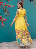 Bewitching Yellow Digital Printed Silk Haldi Wear Gown - Zeel Clothing