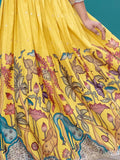 Bewitching Yellow Digital Printed Silk Haldi Wear Gown - Zeel Clothing