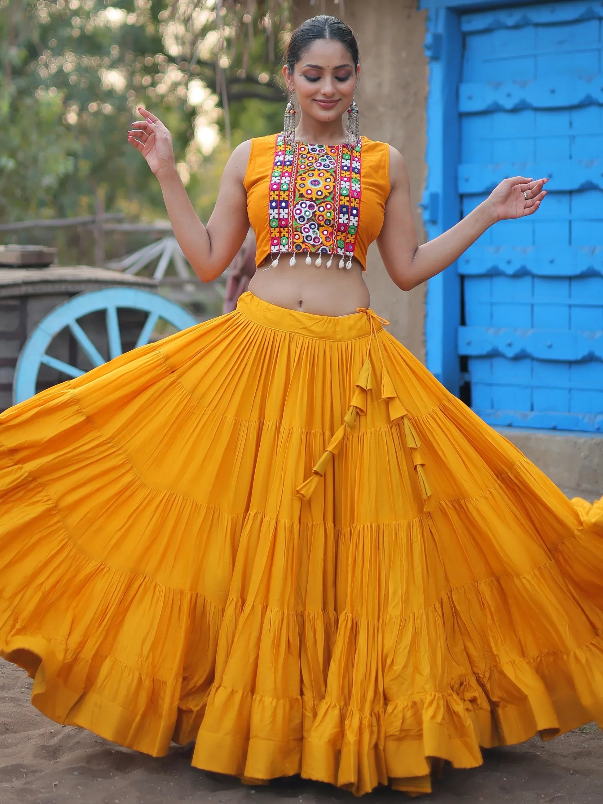Bewitching Yellow Rayon Navratri Wear Lehenga Choli With Koti - Zeel Clothing