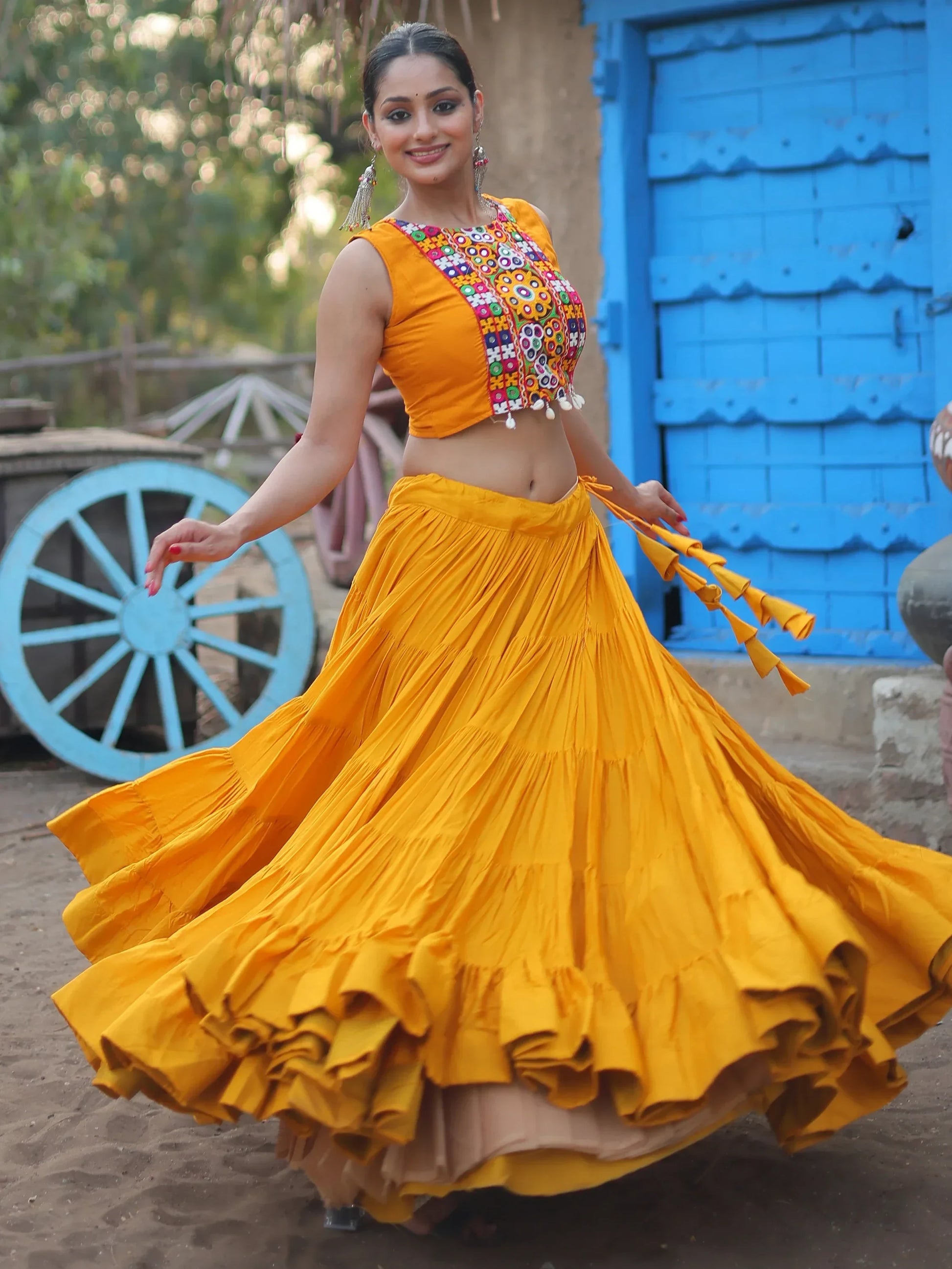 Bewitching Yellow Rayon Navratri Wear Lehenga Choli With Koti - Zeel Clothing