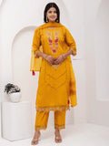 Bewitching Yellow Thread Embroidered Viscose Silk Haldi Wear Pant Suit - Zeel Clothing