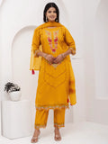 Bewitching Yellow Thread Embroidered Viscose Silk Haldi Wear Pant Suit - Zeel Clothing