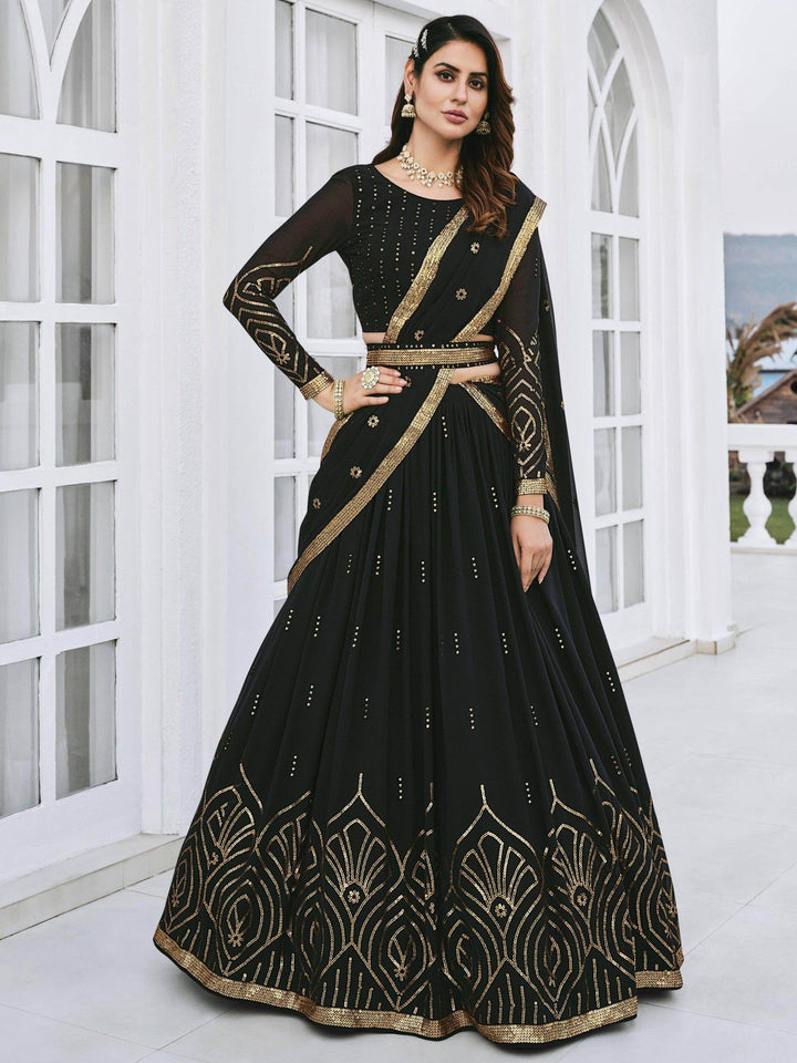 Black Sequins Georgette Wedding Wear Lehenga Choli - Zeel Clothing