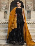 Black Sequins Work Georgette Festival Wear Gown With Dupatta - Zeel Clothing