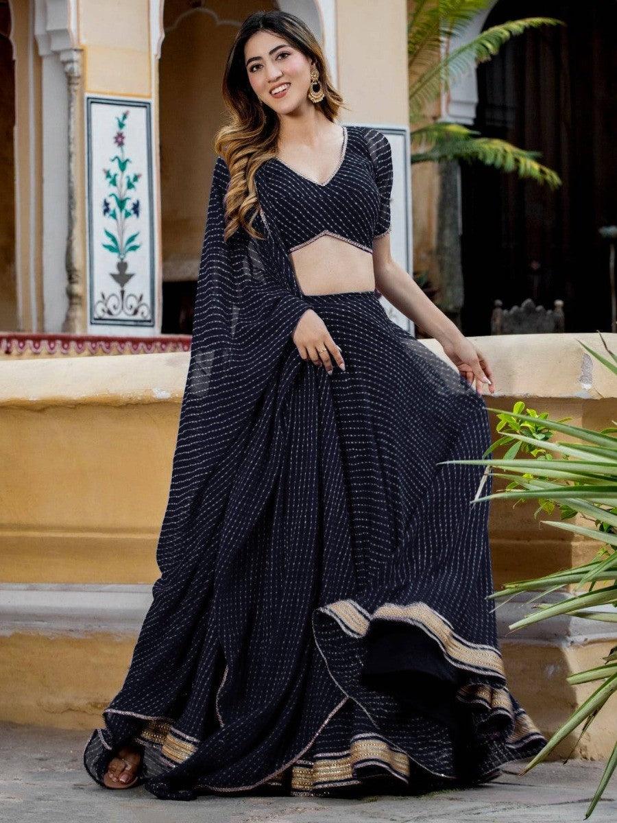 Exquisite Black Laheriya Print Georgette Designer Lehenga Choli